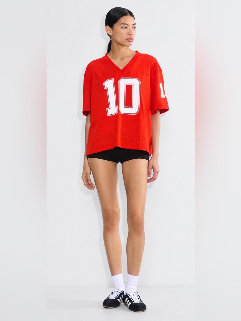 Aritzia TNA Court Mesh Endgame Jersey Poppy Red/White – Size 2XS
